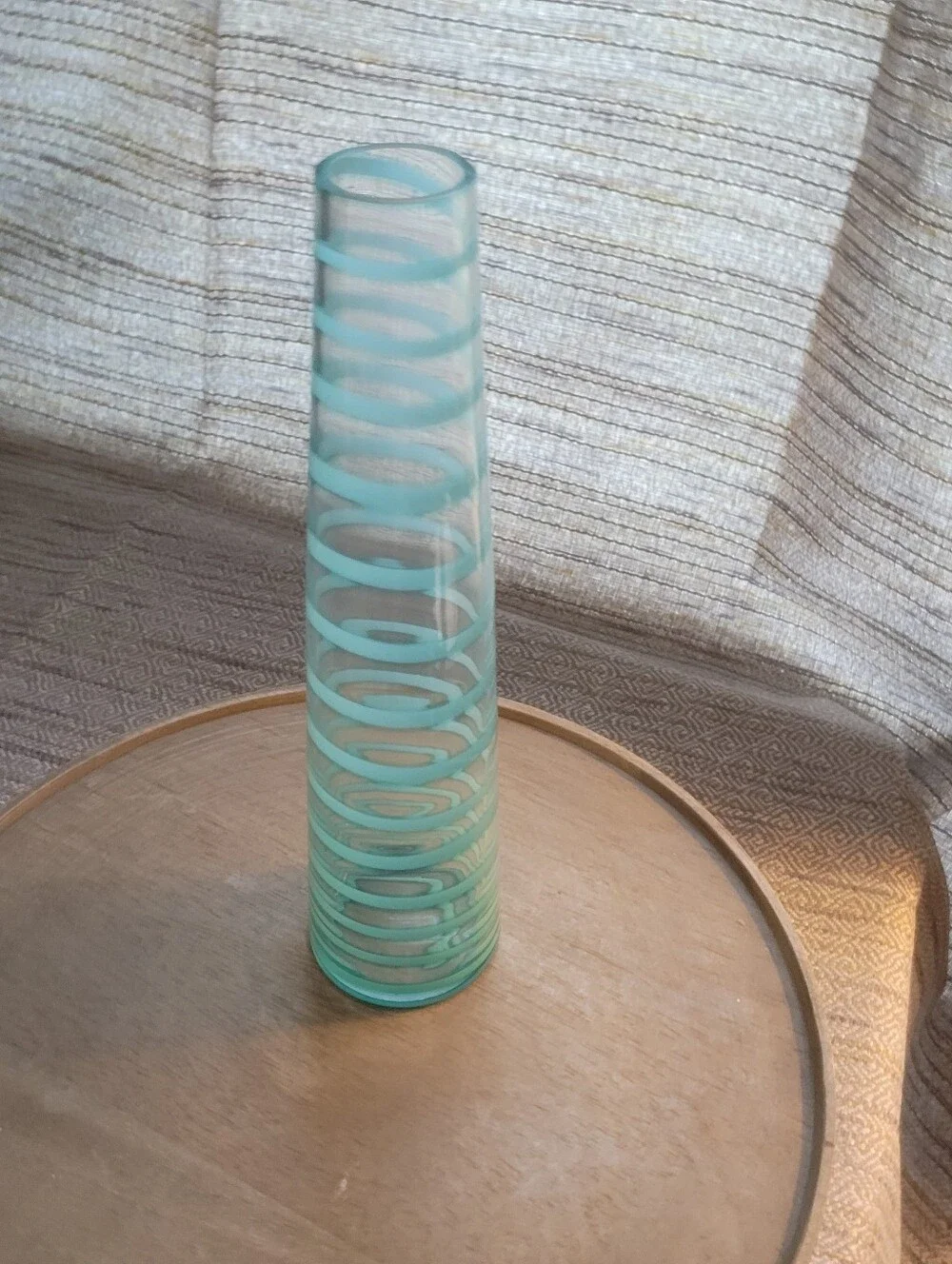Mid-Century Modern Pair Bud Vases Art Glass  Turquoise Blue Spiral 12'' & 10'' H